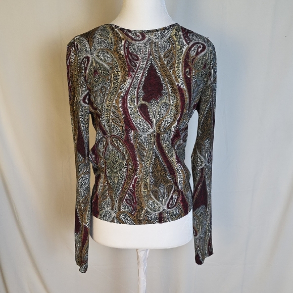 Anne Klein Tops - Anne Klein Paisley Long Sleeve Blouse - Burgundy and Gold